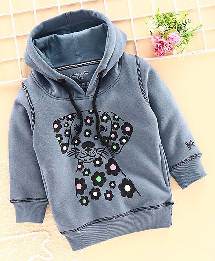 Stupid Cupid Dog Print Full Sleeves Hoodie - Charcoal