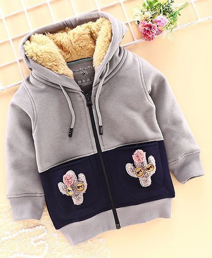 Stupid Cupid Colourblocked Full Sleeves Hooded Jacket - Grey