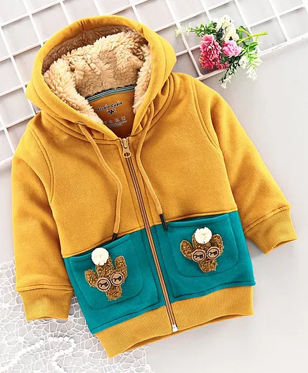 Stupid Cupid Colourblocked Full Sleeves Hooded Jacket - Mustard