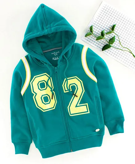 Stupid Cupid Numeric Print Full Sleeves Hooded Jacket - Green
