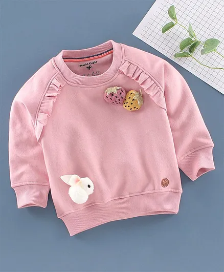 Stupid Cupid Rabbit Strawberry Detailed Full Sleeves Sweatshirt - Pink