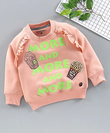 Stupid Cupid Full Sleeves More And More And More Print Sweatshirt - Peach