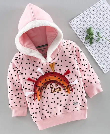 Stupid Cupid Rainbow Design Polka Dot Print Hoodie - Light Pink