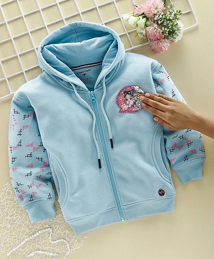 Stupid Cupid Graphic Print Full Sleeves Hooded Jacket - Blue