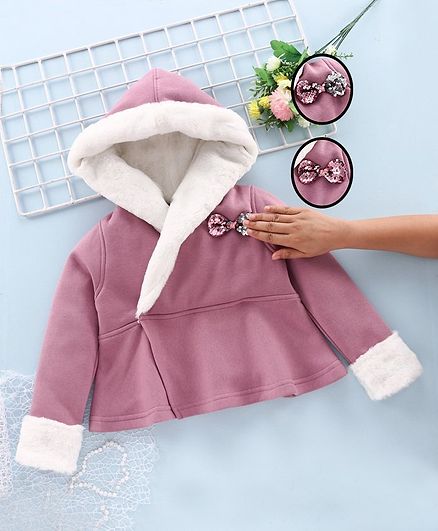 Stupid Cupid Full Sleeves Sequined Bow Embellished Hooded Jacket - Rose Gold