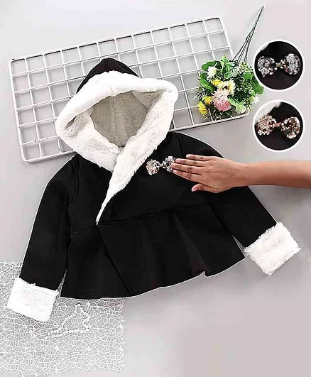 Stupid Cupid Solid Color Full Sleeves Hooded Jacket - Black
