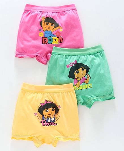 Red Rose Cotton Bloomer Dora Print Pack of 3 - Pink Green Yellow