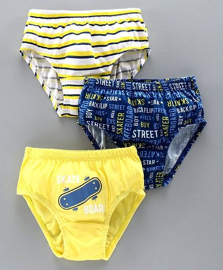 Justice League Briefs Skate Board Print Pack of 3 - White Yellow Navy Blue