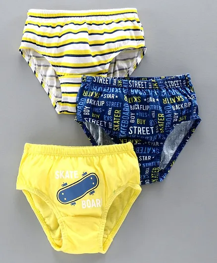 Justice League Briefs Skate Board Print Pack of 3 - White Yellow Navy Blue