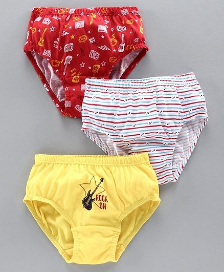 Red Rose Briefs Guitar Print Pack of 3 - White Red Yellow