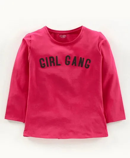 Doreme Full Sleeves Tee Girl Gang Print - Dark Pink