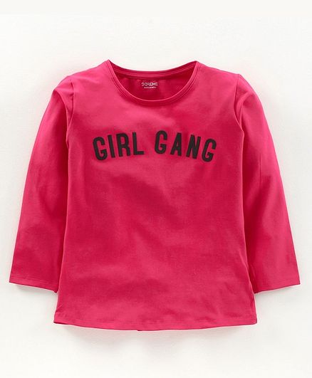 Doreme Full Sleeves Tee Girl Gang Print - Dark Pink