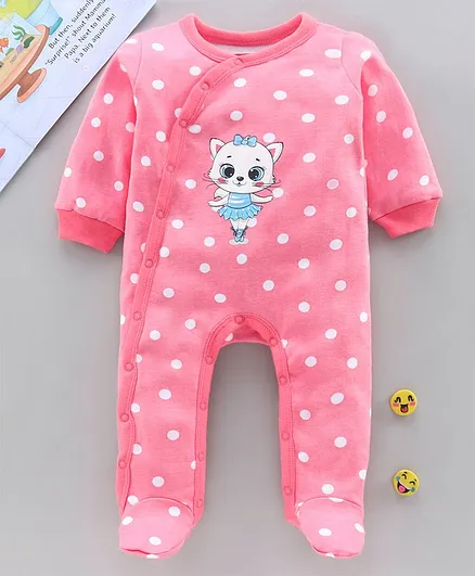 Babyhug Full Sleeves Sleepsuit Kitty Print - Pink