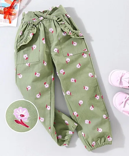 Babyhug Full Length Pant Floral Print - Green