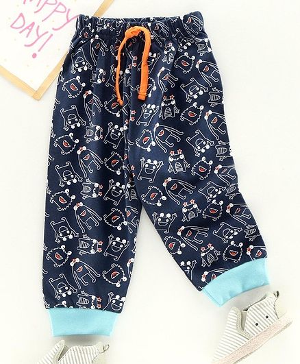 Babyhug Full Length Lounge Pants Monster Print - Navy Blue