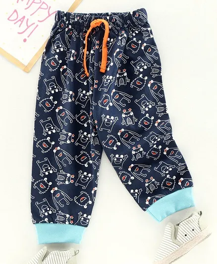 Babyhug Full Length Lounge Pants Monster Print - Navy Blue
