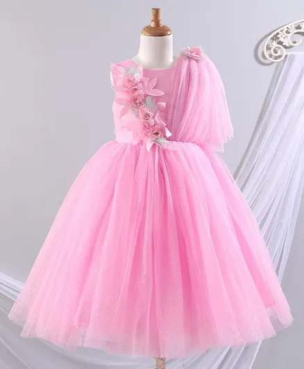 Enfance One Shoulder Flower Adorned Fit & Flare Dress - Light Pink