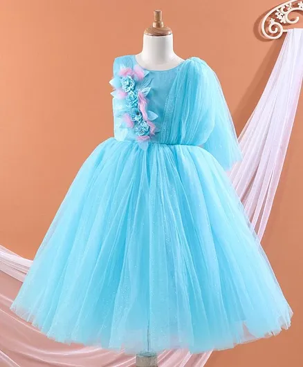 Enfance One Shoulder Flower Adorned Fit & Flare Dress - Blue