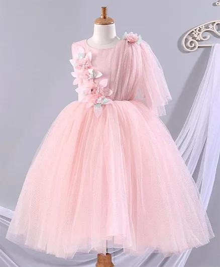 Enfance One Shoulder Flower Adorned Fit & Flare Dress - Pink