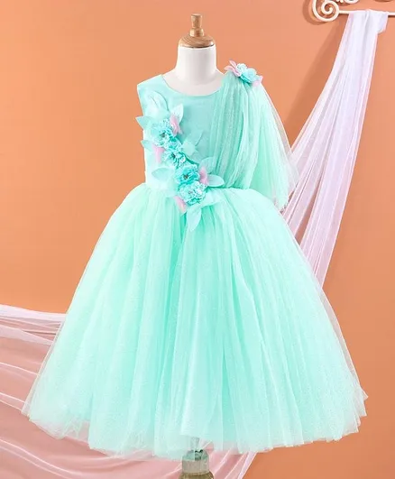 Enfance One Shoulder Flower Adorned Fit & Flare Dress - Green