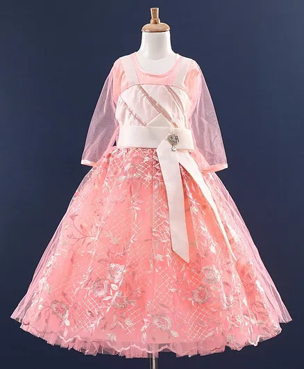 Enfance Sleeveless Flower Embellished Dress With Shrug - Pink