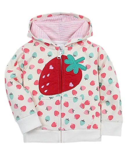 Kookie Kids Hooded Sweat Jacket Cherry Print - White