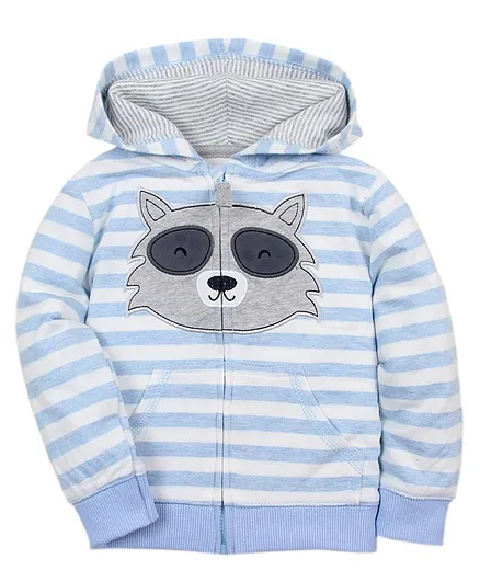 Kookie Kids Full Sleeves Hooded Sweat Jacket Fox Embroidery - Blue