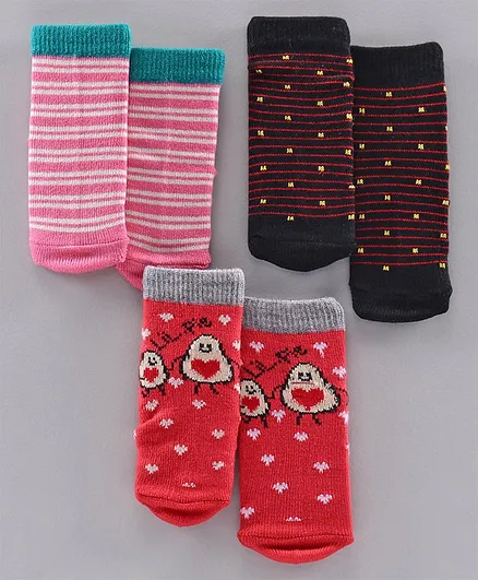 Model Ankle Length Wollen Winter Socks Pack Of 3 - Red Pink