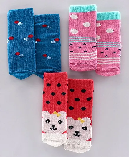 Model Ankle Length Socks Pack Of 3 - Blue Pink Red