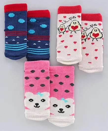 Model Ankle Length Wollen Winter Socks Polka Dot Design Pack of 3 - Blue Pink White
