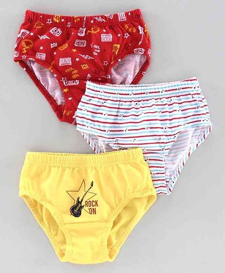 Red Rose Briefs Guitar Print Pack of 3 - White Red Yellow