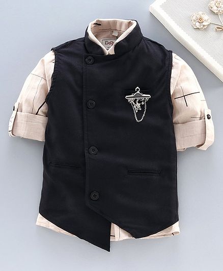 Dapper Dudes Full Sleeves Printed Shirt With Waistcoat - Beige