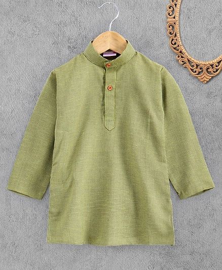 Ridokidz Full Sleeves Checked Kurta - Green