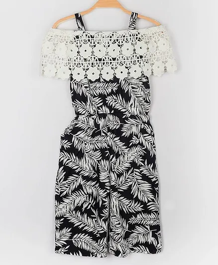 Peppermint Short Sleeves Tropical Print Jumpsuit - Navy Blue
