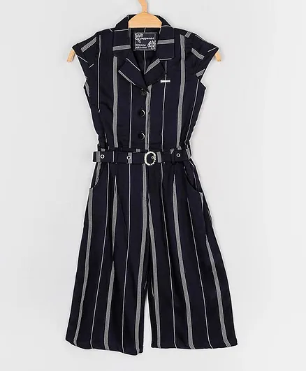 Peppermint Cap Sleeves Striped Jumpsuit - Navy Blue
