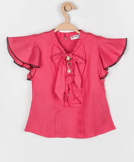 Peppermint Half Sleeves Fitted Silhouette Solid Top - Pink
