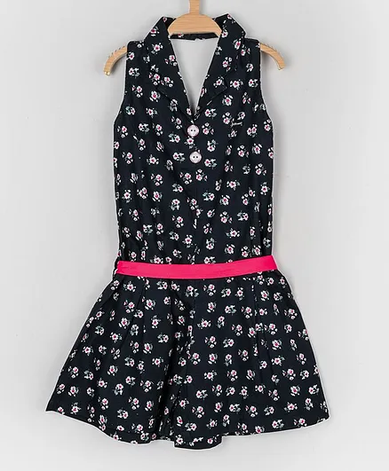 Peppermint Sleeveless Flower Print Jumpsuit - Navy Blue