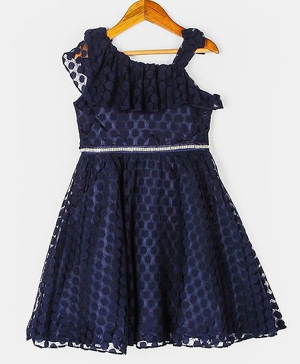 Peppermint Sleeveless Embroidered Dress - Navy