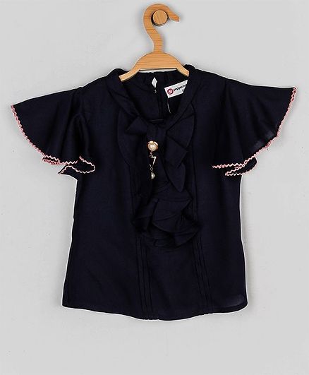 Peppermint Half Sleeves Fitted Silhouette Solid Top - Navy Blue