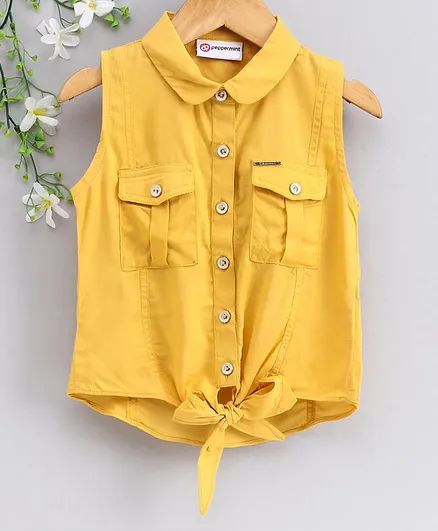Peppermint Sleeveless Solid Colour Front Knot Detailing Top - Yellow