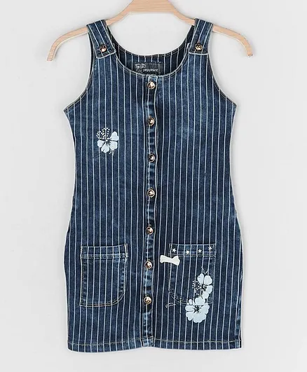 Peppermint Sleeveless Striped Denim Dress - Blue