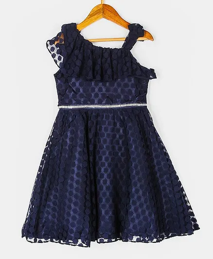 Peppermint Sleeveless Embroidered Dress - Navy