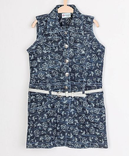 Peppermint Sleeveless Flower Printed Dress - Indigo