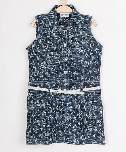 Peppermint Sleeveless Flower Printed Dress - Indigo