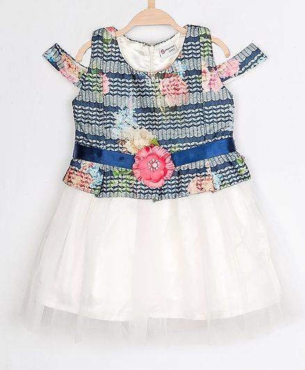 Peppermint Sleeveless Flower Print Fit & Flare Dress - Navy Blue