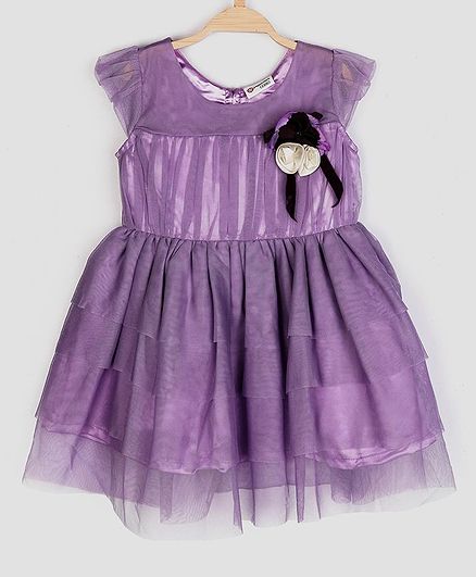 Peppermint Cap Sleeves Flower Applique Netted Dress - Lavender