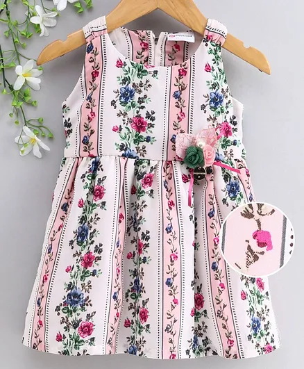 Peppermint Sleeveless Floral Print Flared Dress - Light Pink