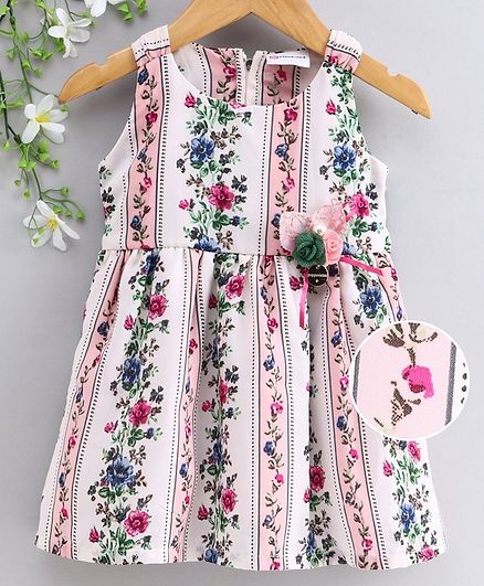 Peppermint Sleeveless Floral Print Flared Dress - Light Pink