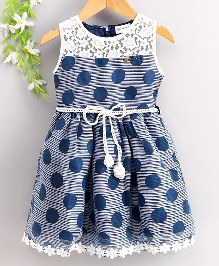 Peppermint Sleeveless Polka Dot Printed Dress - Blue