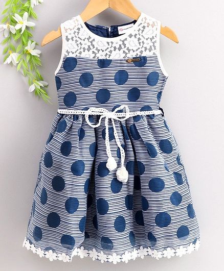 Peppermint Sleeveless Polka Dot Printed Dress - Blue